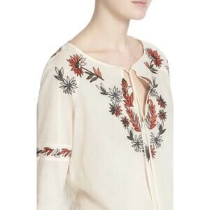 Tory Burch Embroidered Boho Peasant Blouse, Ivory Size 10